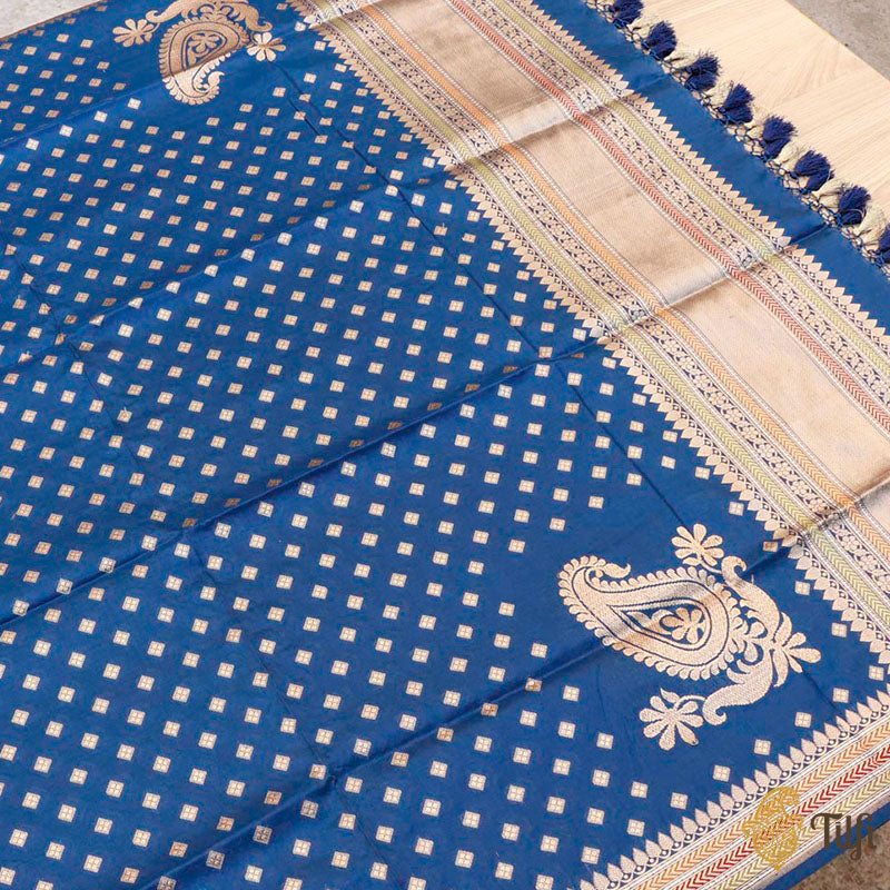 Navy Blue Pure Katan Silk Banarasi Handloom Dupatta