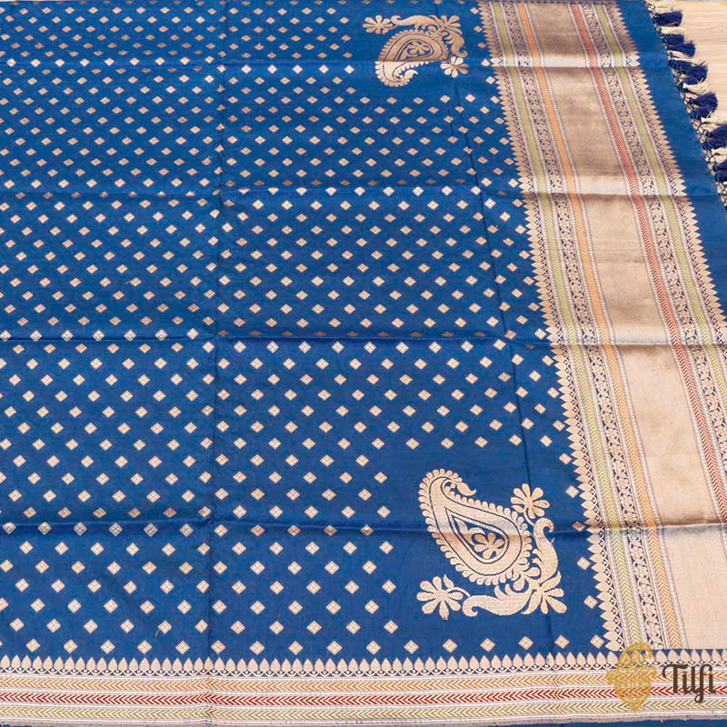 Navy Blue Pure Katan Silk Banarasi Handloom Dupatta