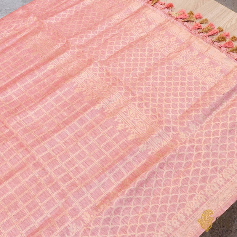 Soft Peach Pure Linen Banarasi Handloom Dupatta