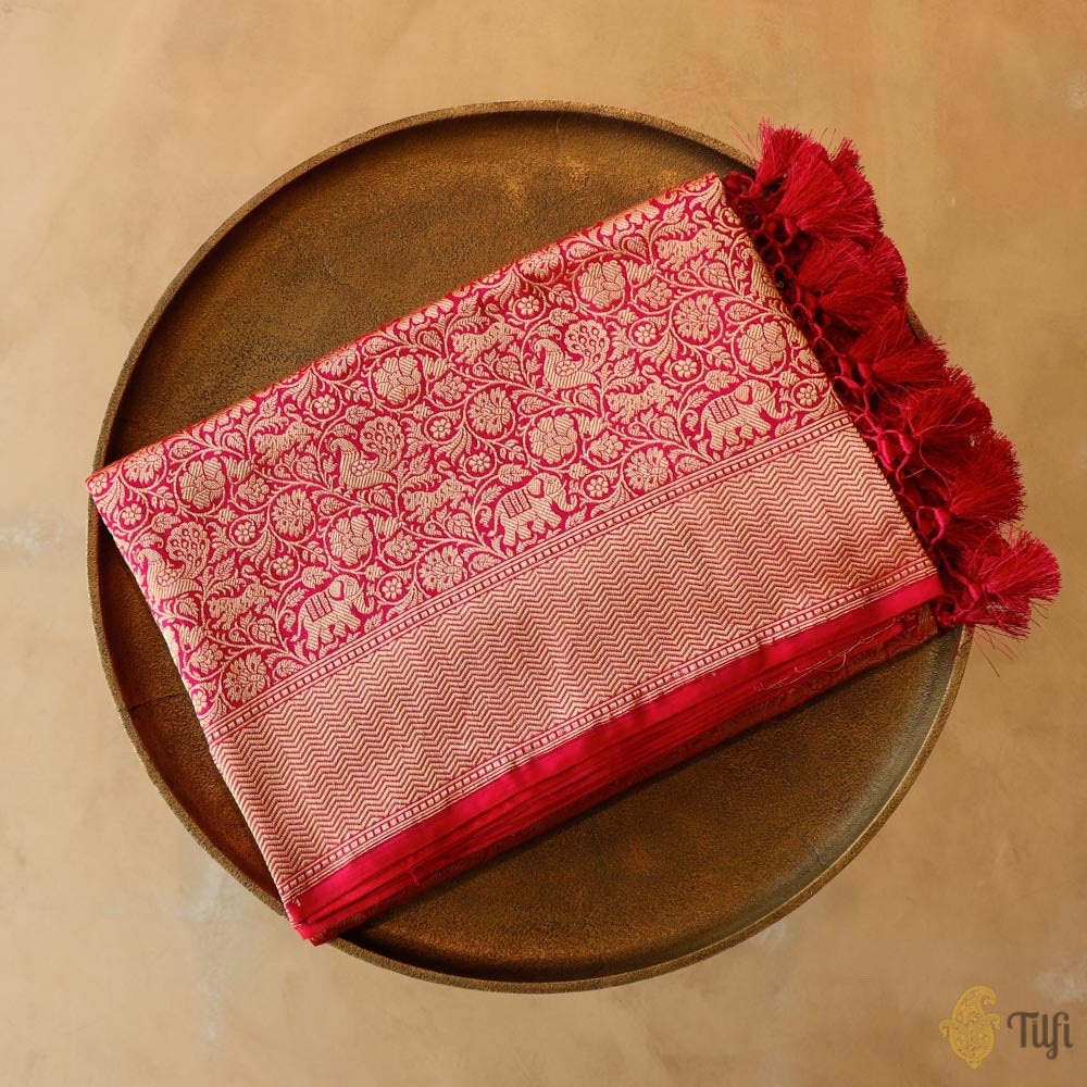 Red-Rani Pink Pure Katan Silk Banarasi Handloom Dupatta