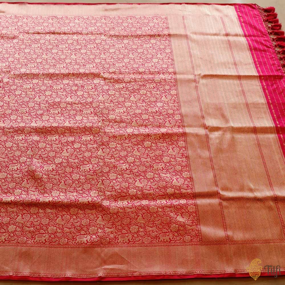 Red-Rani Pink Pure Katan Silk Banarasi Handloom Dupatta