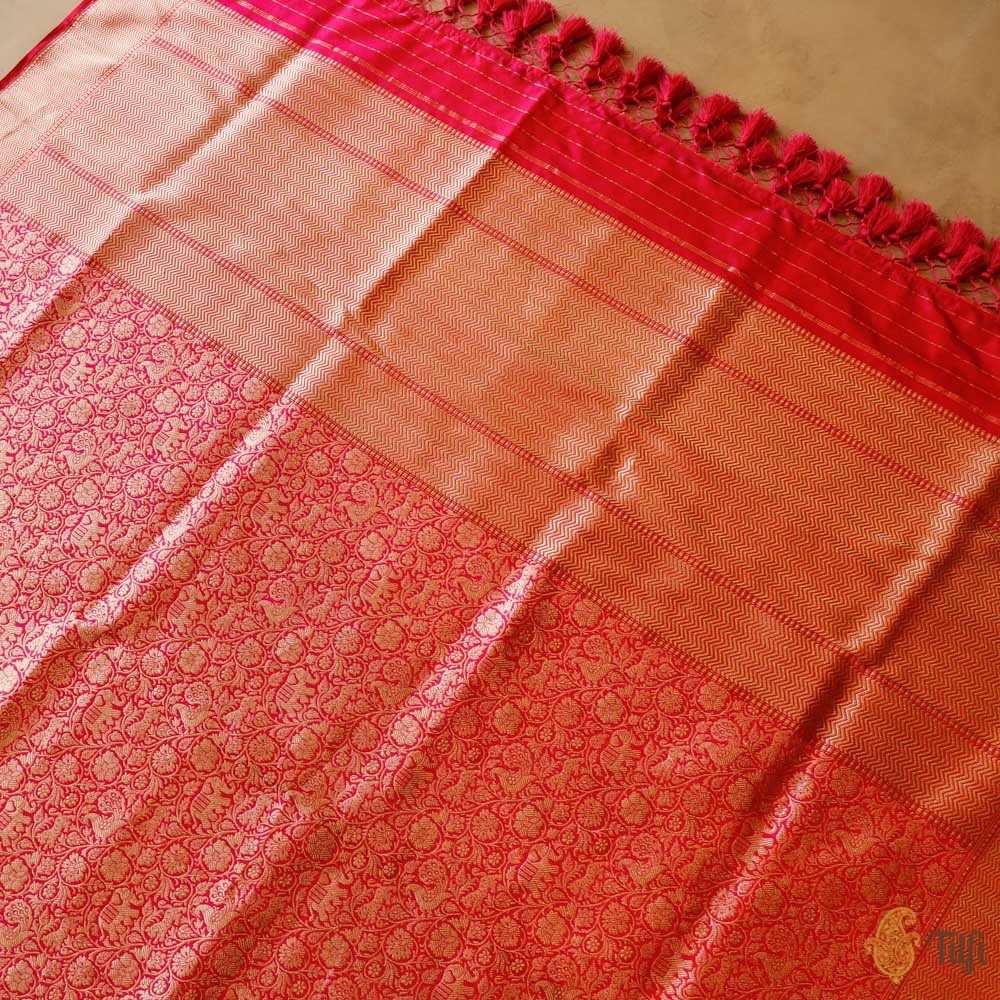 Red-Rani Pink Pure Katan Silk Banarasi Handloom Dupatta