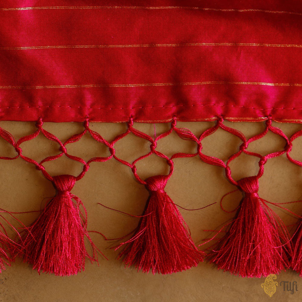 Red-Rani Pink Pure Katan Silk Banarasi Handloom Dupatta