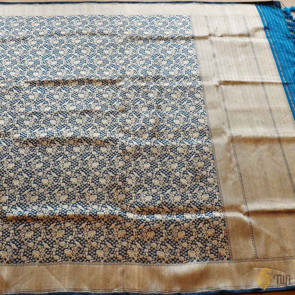Blue Pure Katan Silk Banarasi Handloom Dupatta