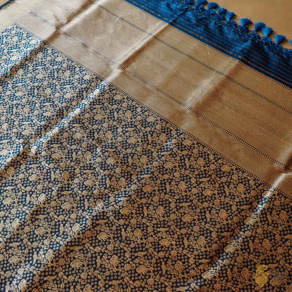 Blue Pure Katan Silk Banarasi Handloom Dupatta
