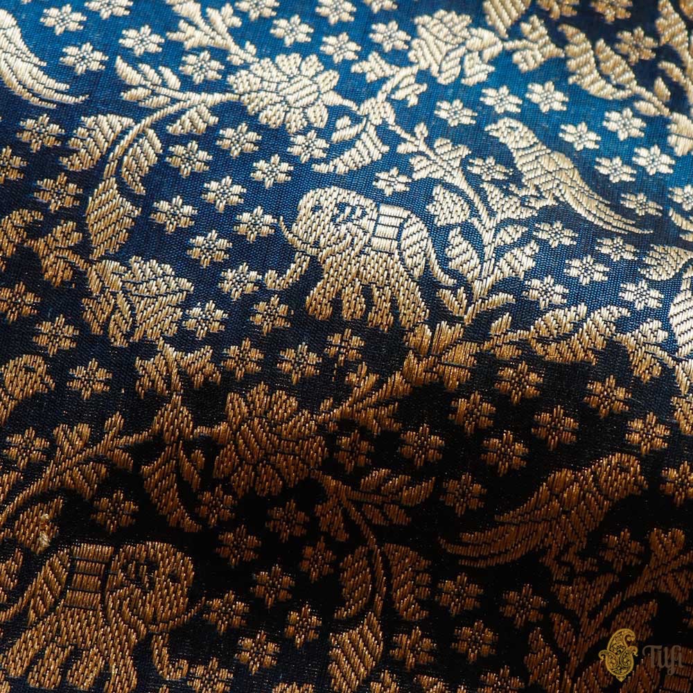 Blue Pure Katan Silk Banarasi Handloom Dupatta