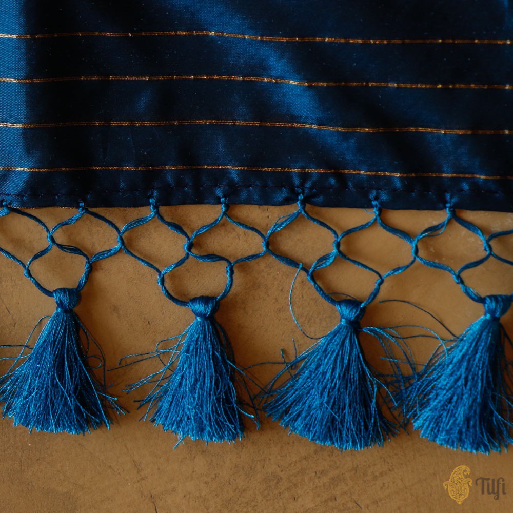 Blue Pure Katan Silk Banarasi Handloom Dupatta