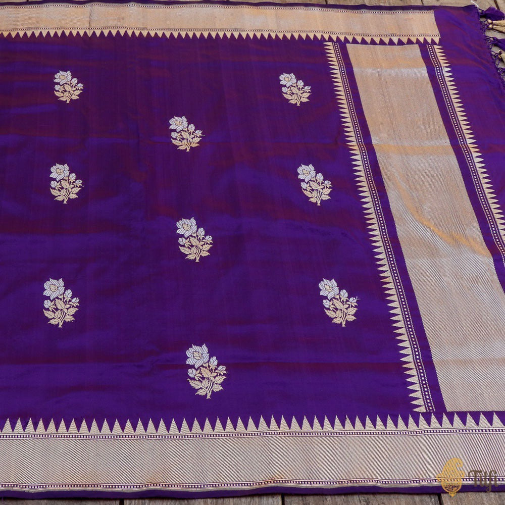 Purple Pure Katan Silk Banarasi Handloom Dupatta