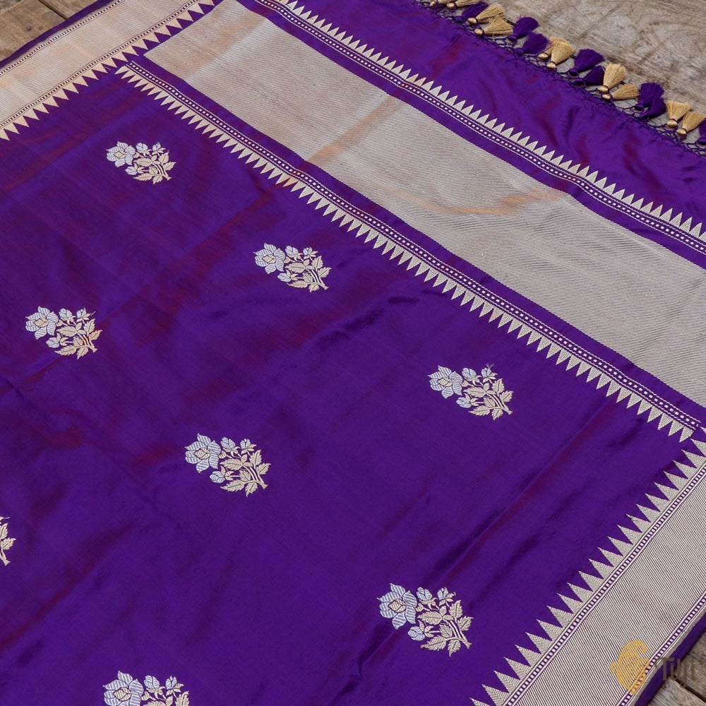 Purple Pure Katan Silk Banarasi Handloom Dupatta