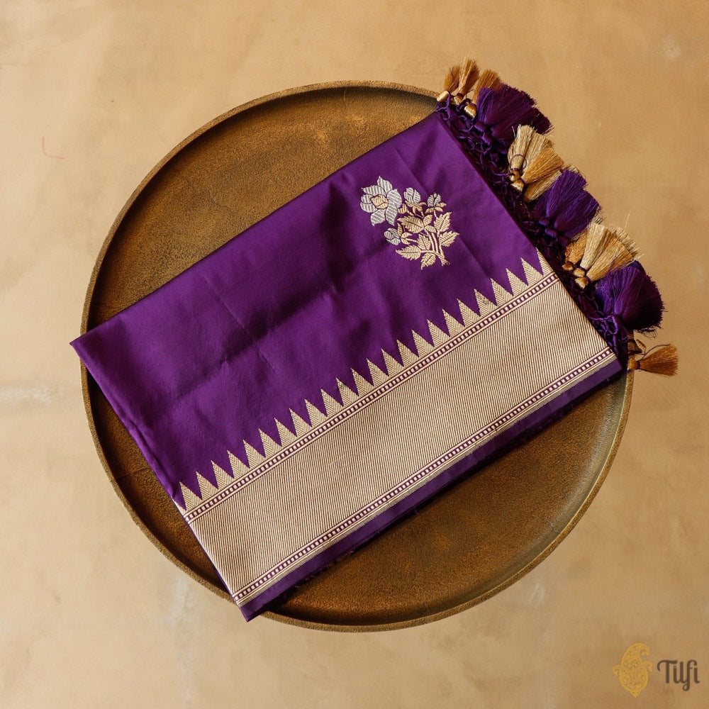 Purple Pure Katan Silk Banarasi Handloom Dupatta