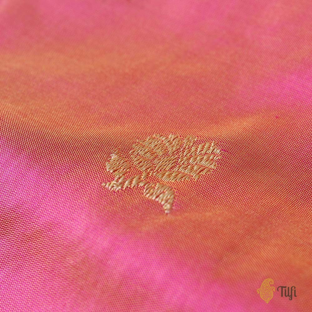 Orange-Gulabi Pink Pure Katan Silk Banarasi Handloom Dupatta