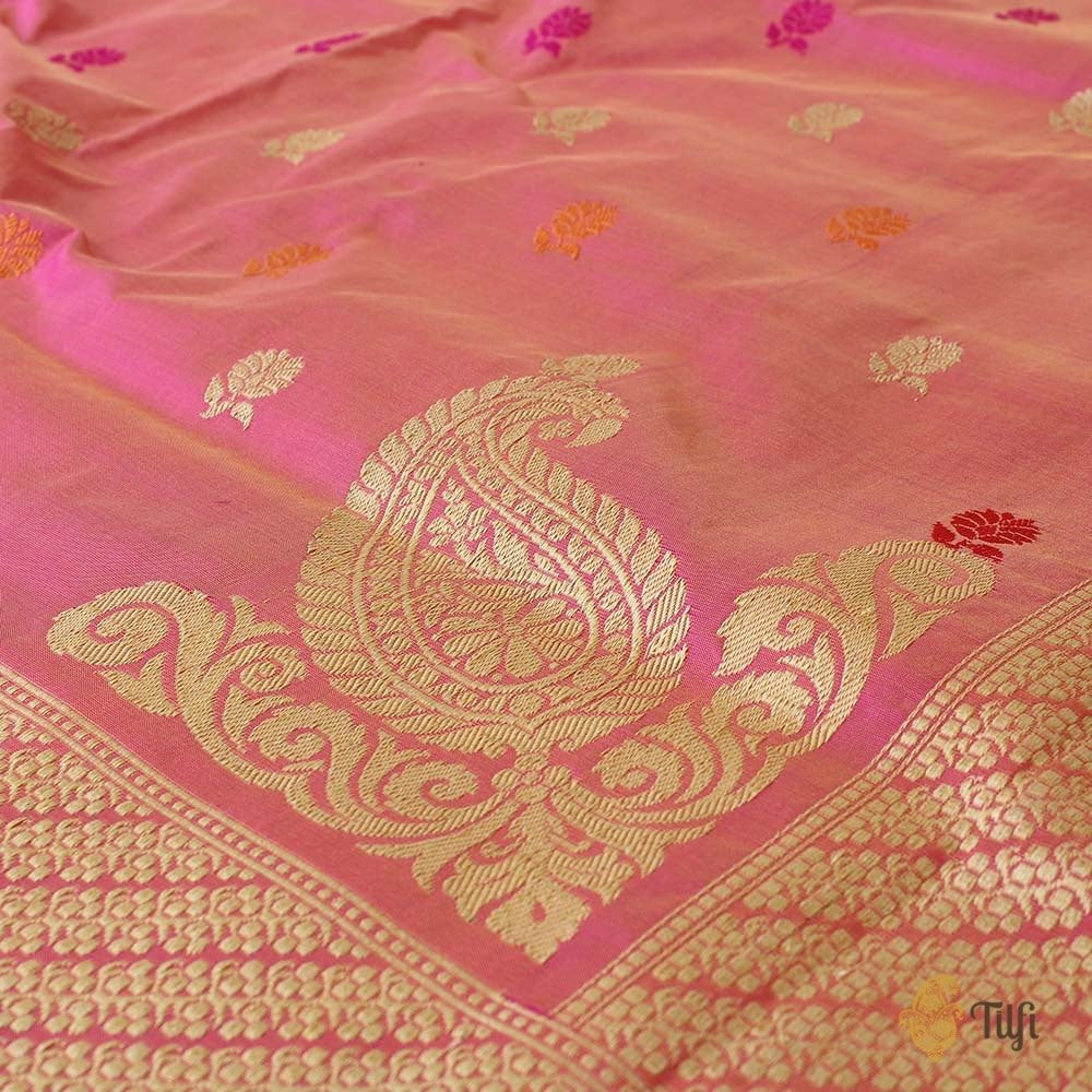 Orange-Gulabi Pink Pure Katan Silk Banarasi Handloom Dupatta