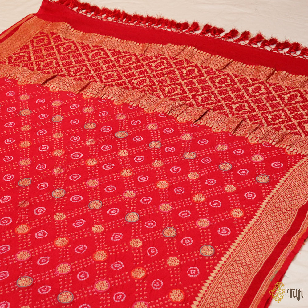 Red Pure Georgette Banarasi Handloom Bandhani Dupatta