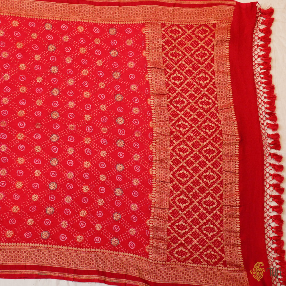 Red Pure Georgette Banarasi Handloom Bandhani Dupatta