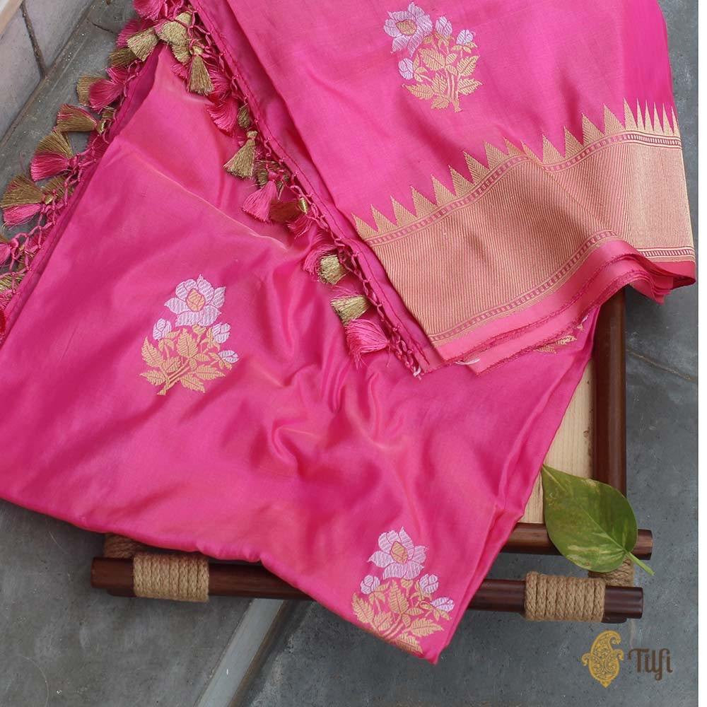 Gajri Pink Pure Katan Silk Banarasi Handloom Dupatta