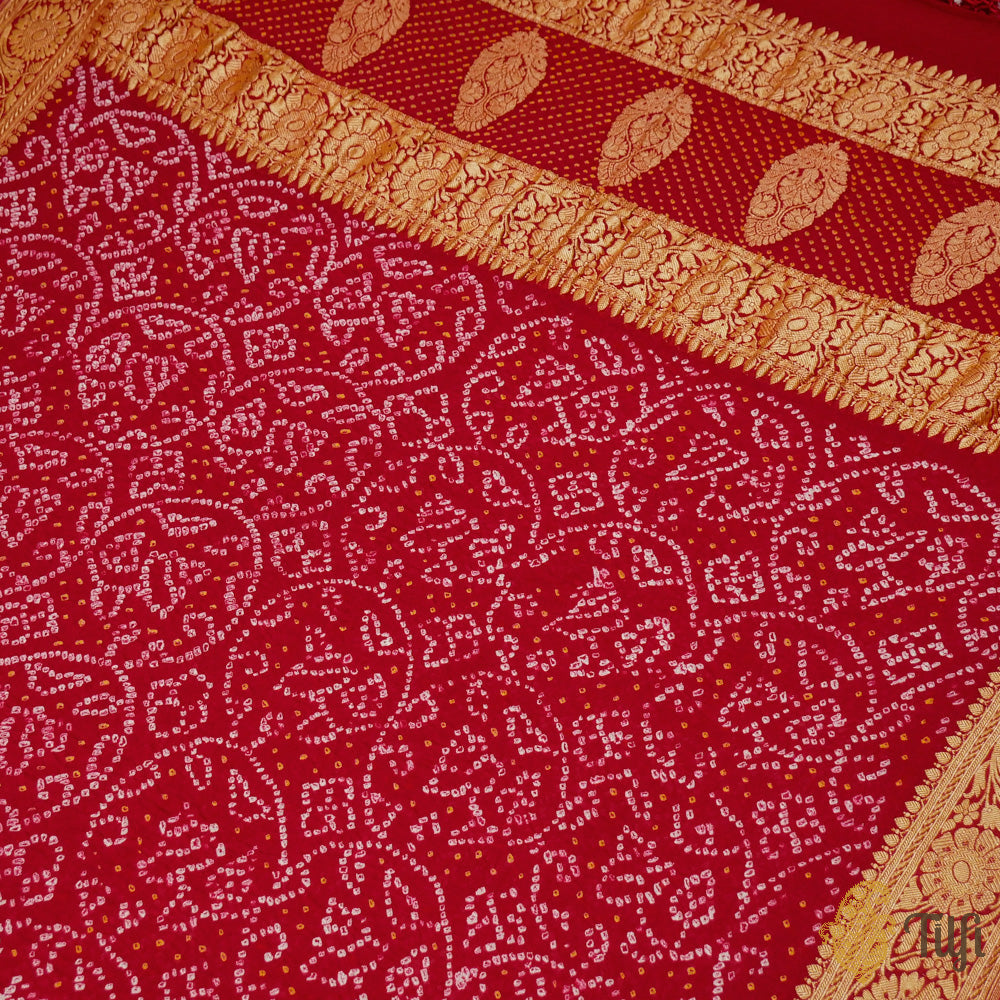 Deep Maroon Pure Georgette Banarasi Handloom Bandhani Dupatta