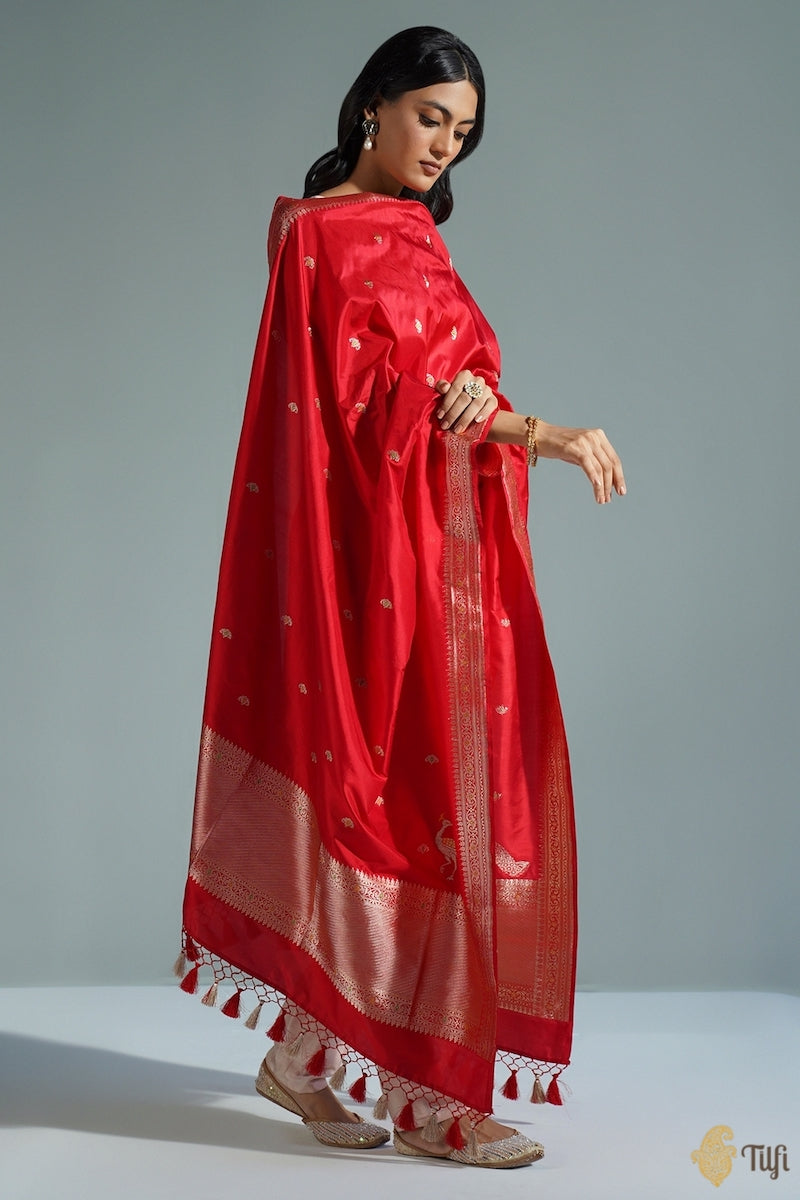 Red Pure Katan Silk Banarasi Handloom Dupatta