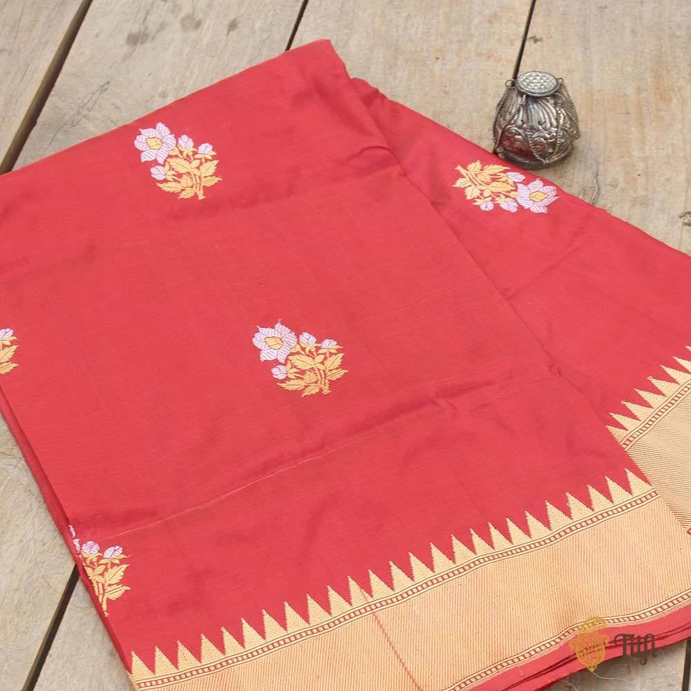 Red Pure Katan Silk Banarasi Handloom Dupatta