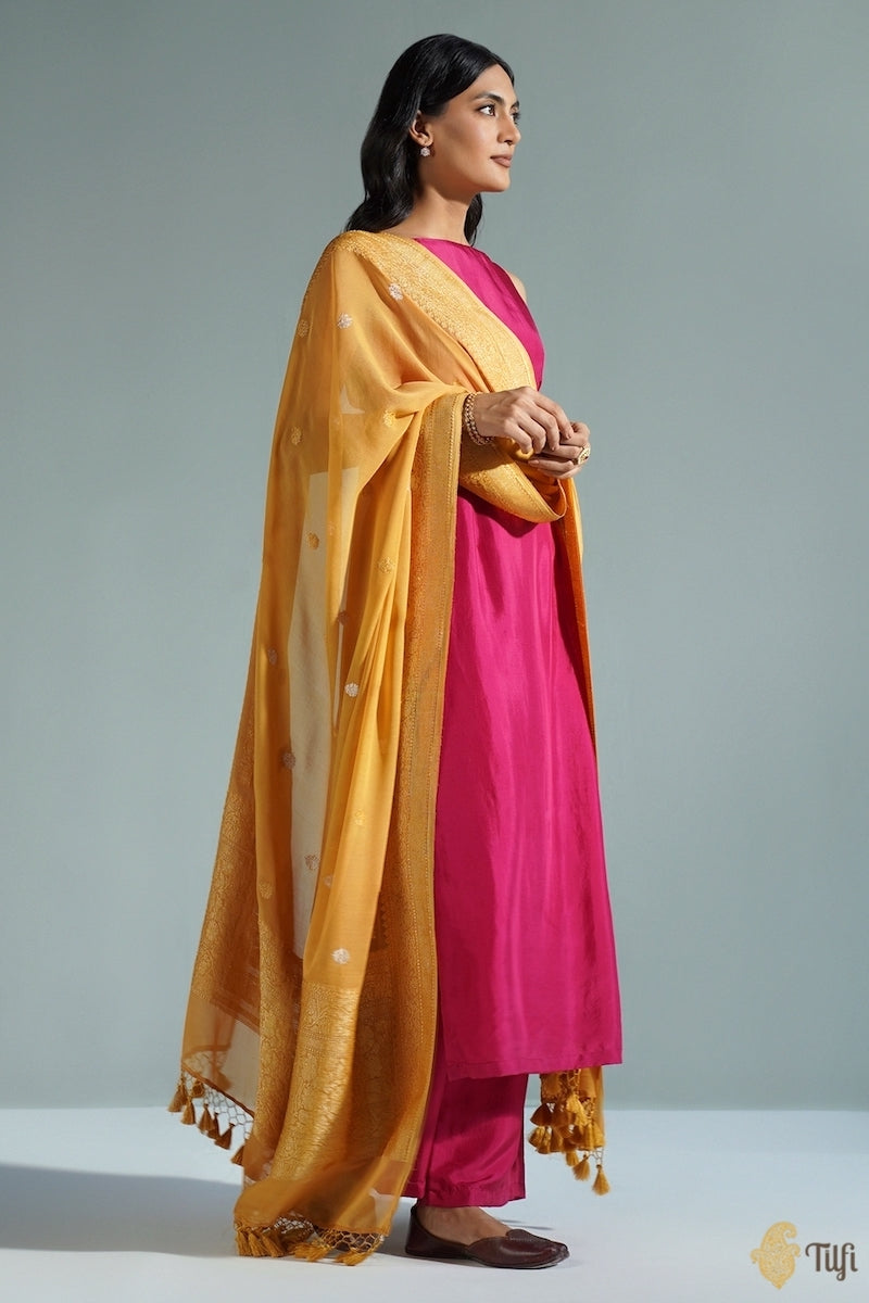 Deep Mustard Pure Khaddi Georgette Banarasi Handloom Dupatta