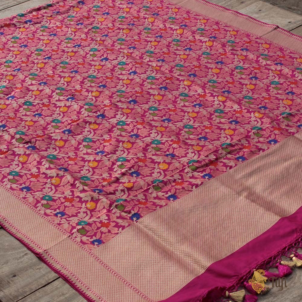 Magenta Pure Katan Silk Banarasi Handloom Dupatta
