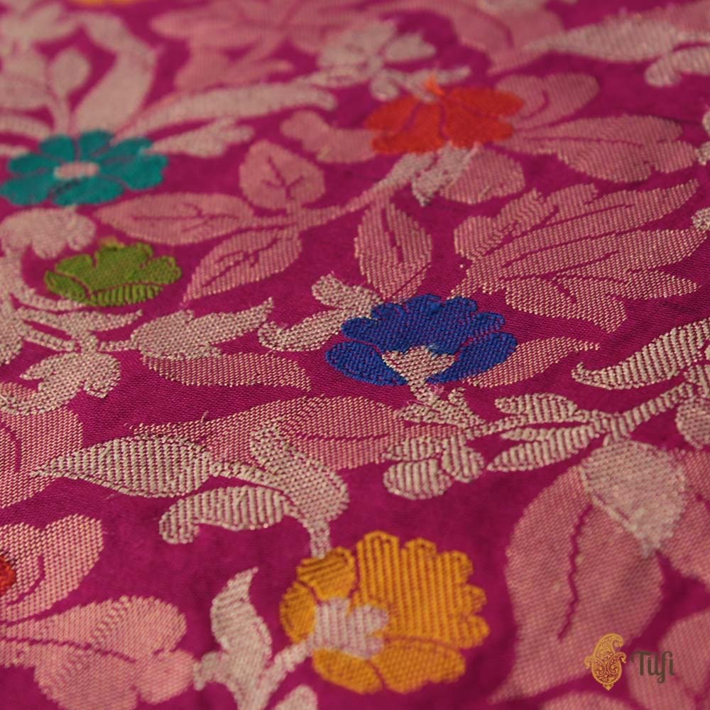 Magenta Pure Katan Silk Banarasi Handloom Dupatta