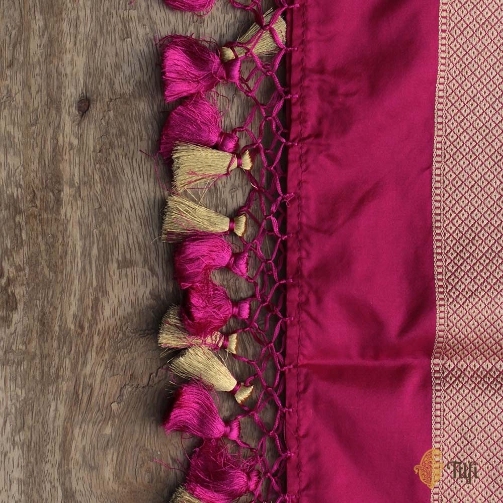 Magenta Pure Katan Silk Banarasi Handloom Dupatta