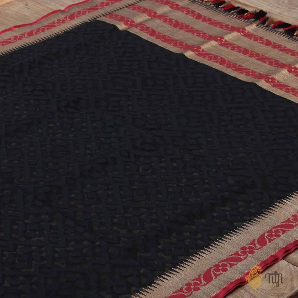 Black Pure Kora Net Banarasi Handloom Dupatta