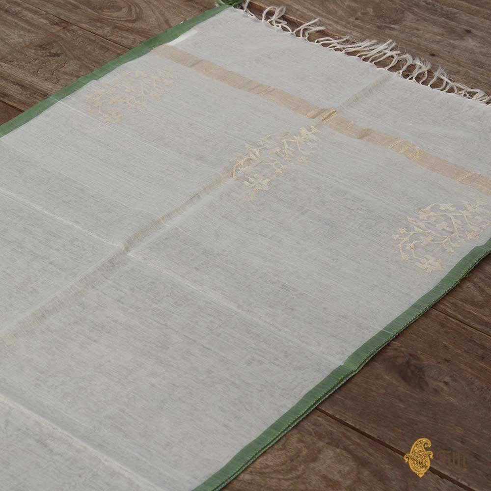 White Pure Cotton Real Zari Banarasi Handloom Stole