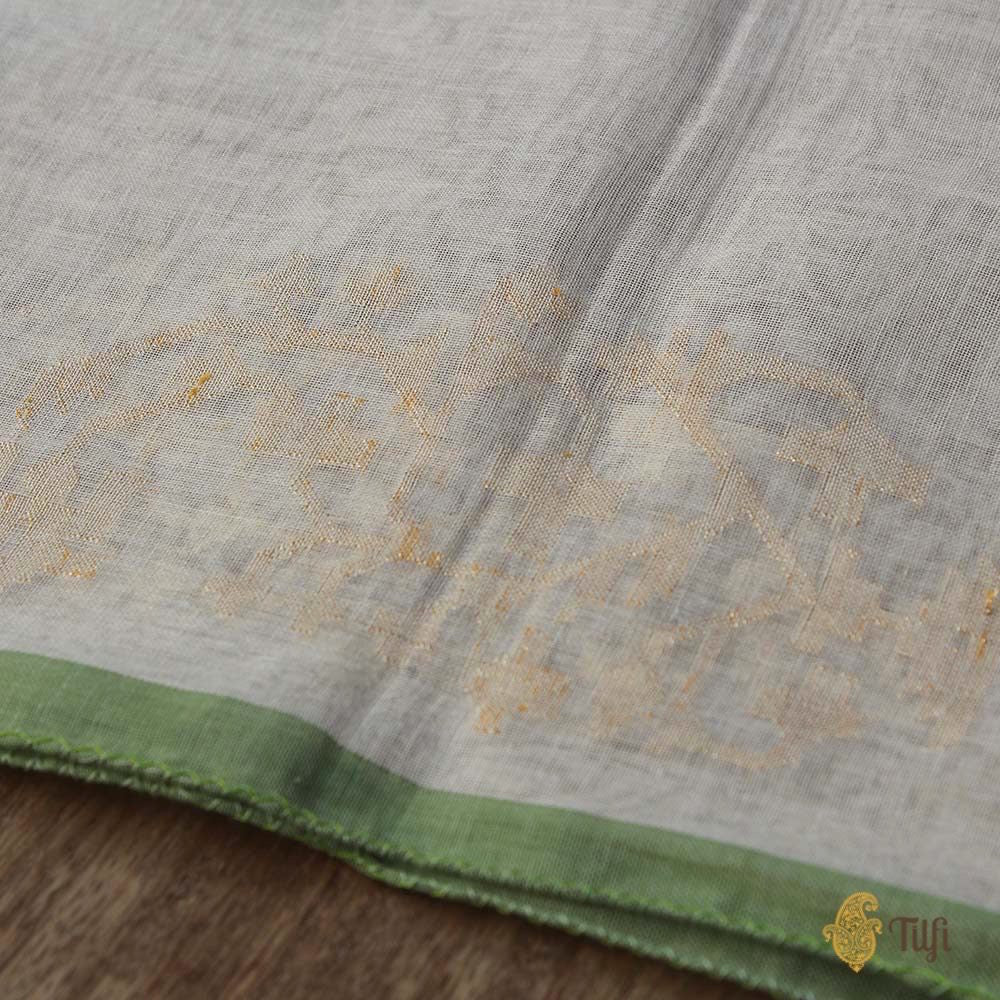 White Pure Cotton Real Zari Banarasi Handloom Stole