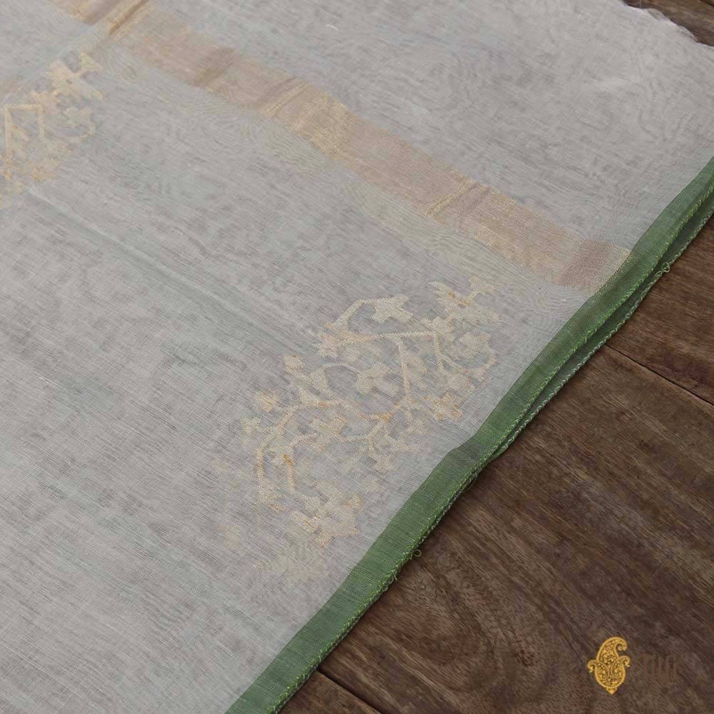 White Pure Cotton Real Zari Banarasi Handloom Stole
