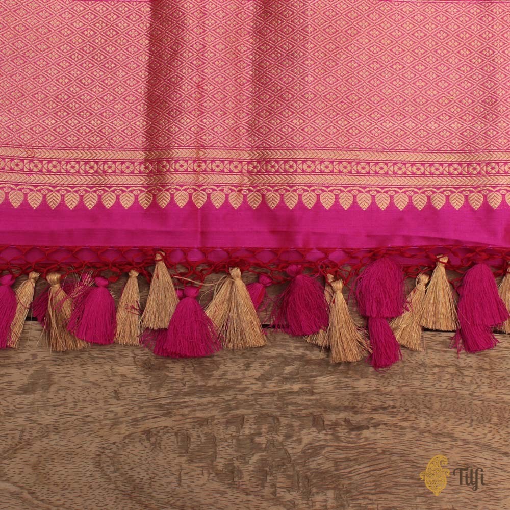 Red-Indian Pink Pure Katan Silk Banarasi Handloom Kadwa Jangla Dupatta