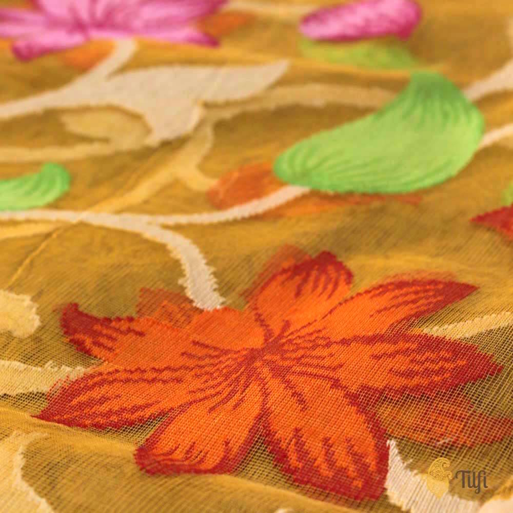 Yellow Pure Kora Net Banarasi Handloom Dupatta