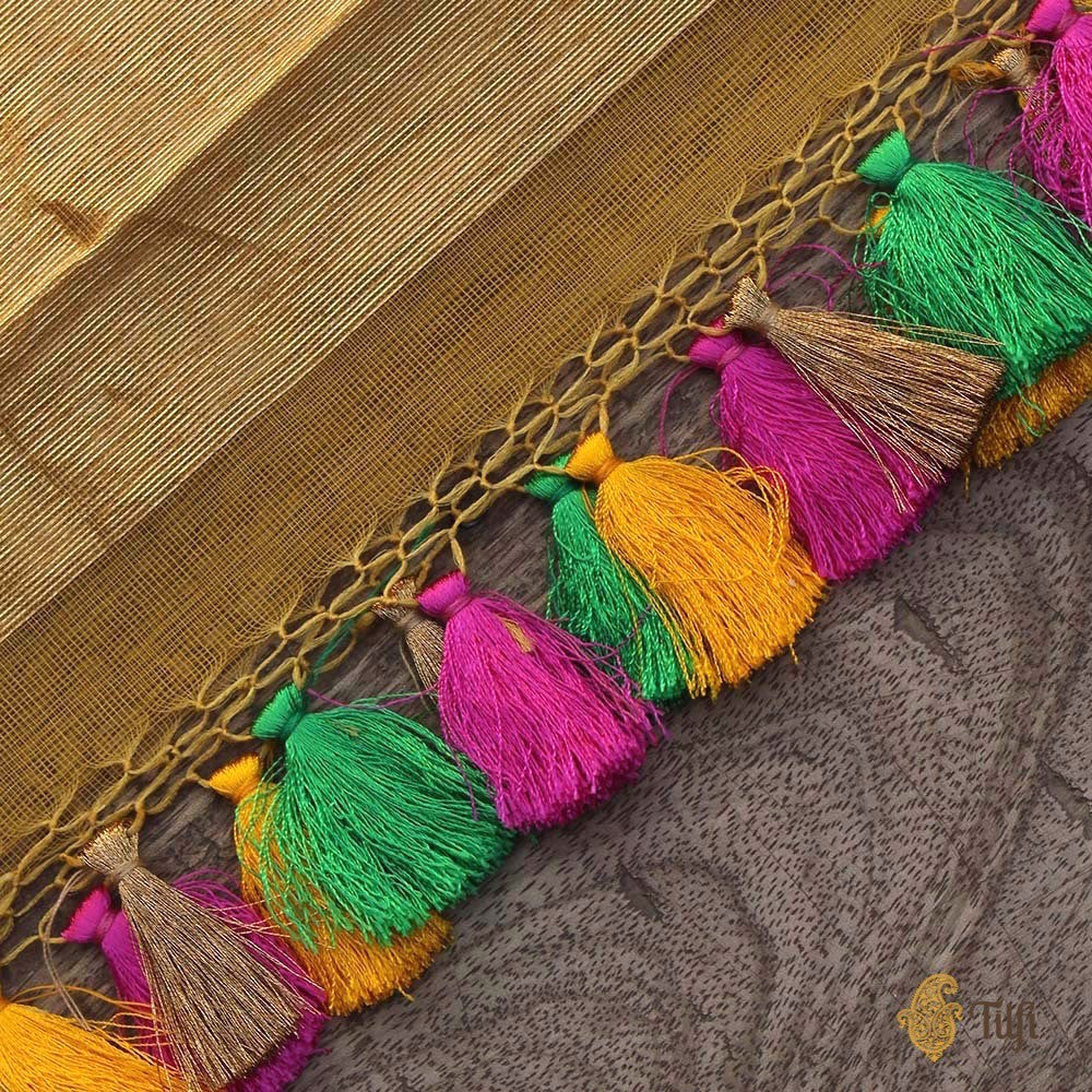 Yellow Pure Kora Net Banarasi Handloom Dupatta