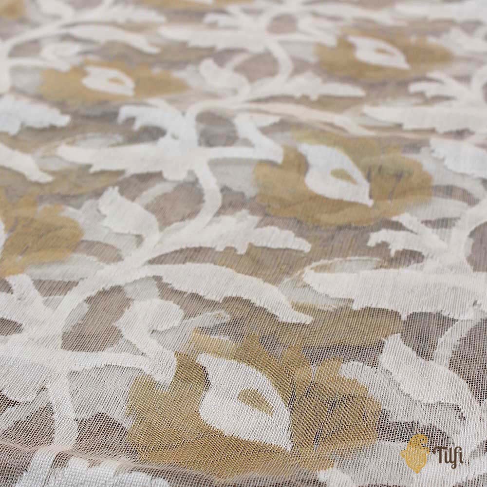 Off White Pure Kora Net Banarasi Handloom Dupatta