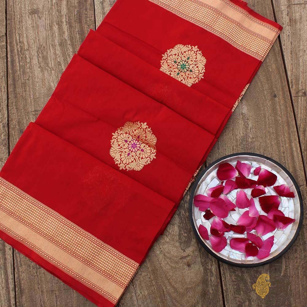 Red Pure Katan Silk Banarasi Handloom Dupatta