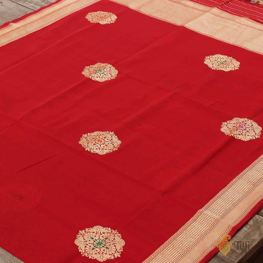Red Pure Katan Silk Banarasi Handloom Dupatta