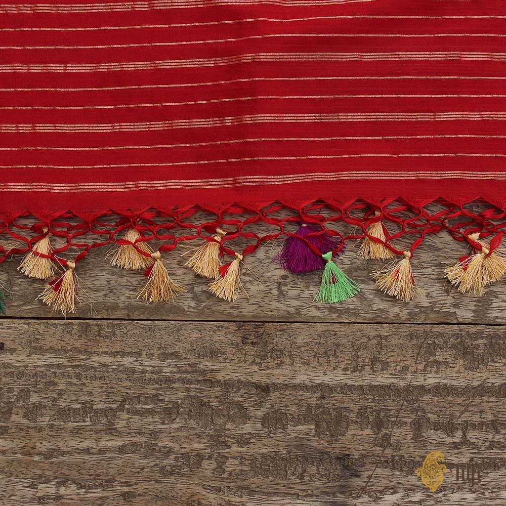 Red Pure Katan Silk Banarasi Handloom Dupatta
