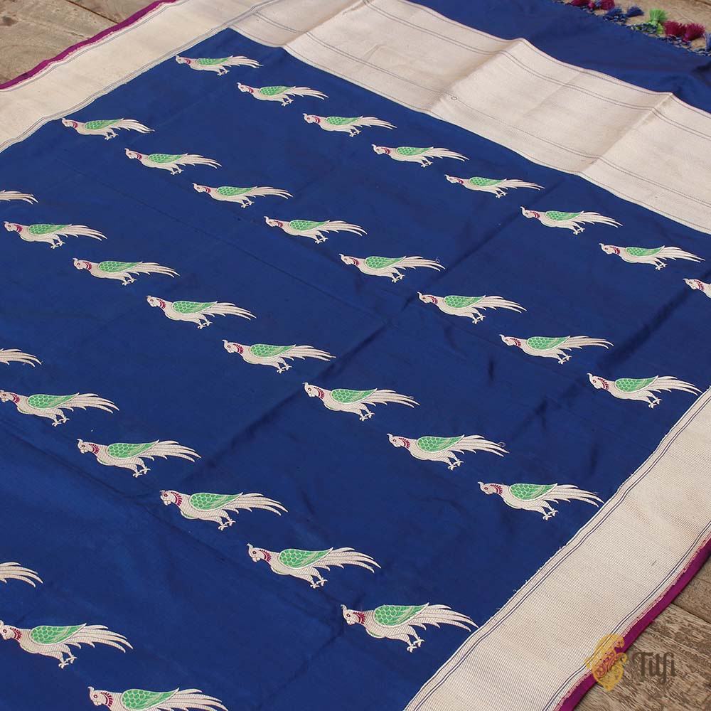 Midnight Blue Pure Katan Silk Banarasi Handloom Dupatta