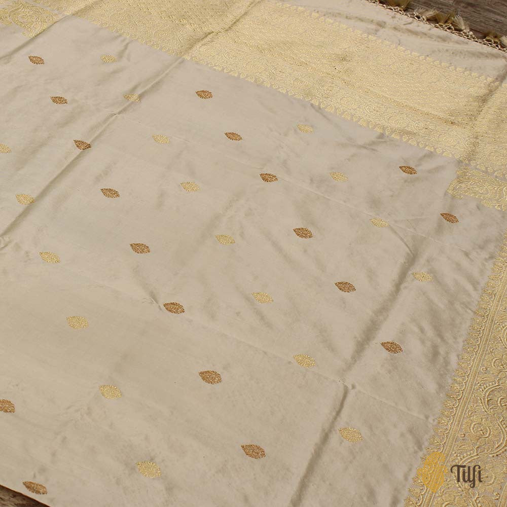 Off-White Pure Katan Silk Banarasi Handloom Dupatta
