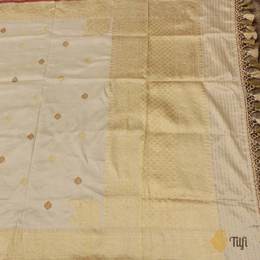 Off-White Pure Katan Silk Banarasi Handloom Dupatta