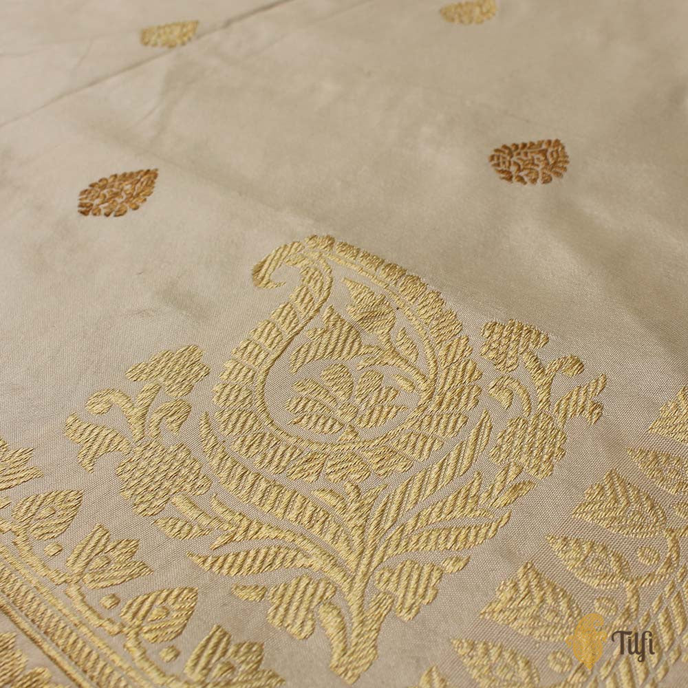 Off-White Pure Katan Silk Banarasi Handloom Dupatta