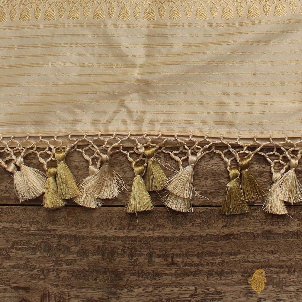 Off-White Pure Katan Silk Banarasi Handloom Dupatta