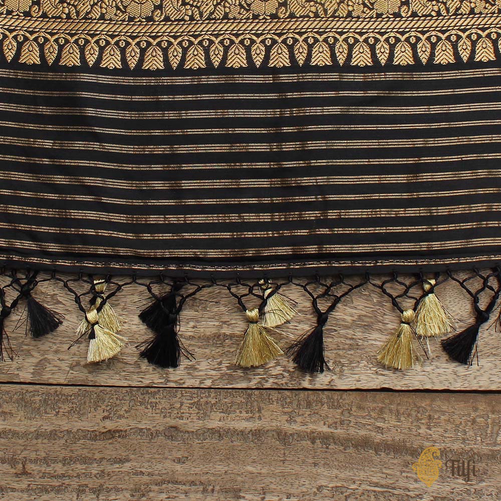 Black Pure Katan Silk Kadwa Jangla Handloom Dupatta