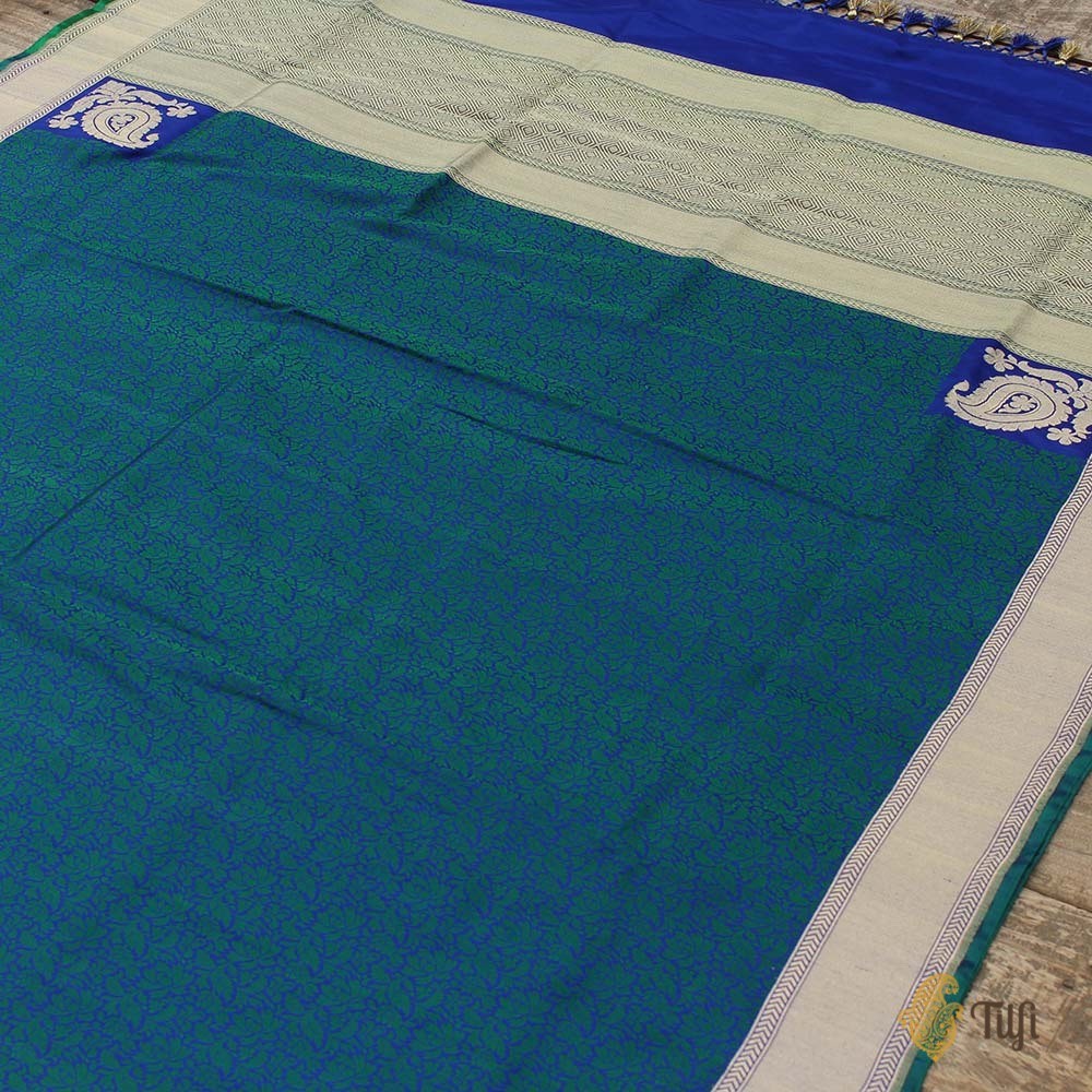 Teal Green- Royal Blue Pure Katan Silk Banarasi Handloom Dupatta