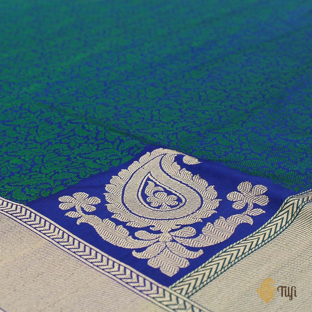 Teal Green- Royal Blue Pure Katan Silk Banarasi Handloom Dupatta