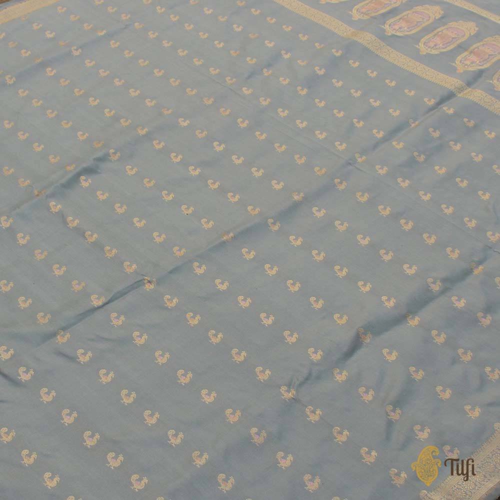 Light Grey Pure Katan Silk Banarasi Handloom Dupatta