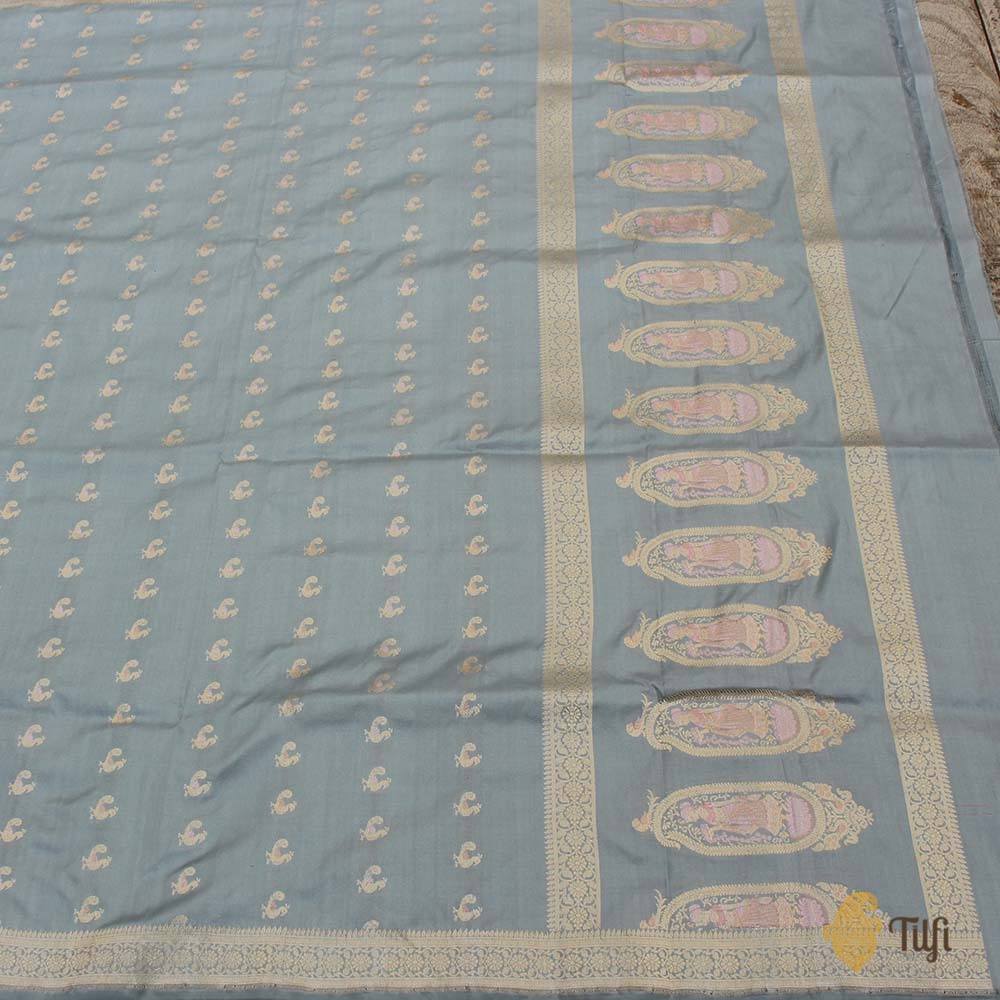 Light Grey Pure Katan Silk Banarasi Handloom Dupatta