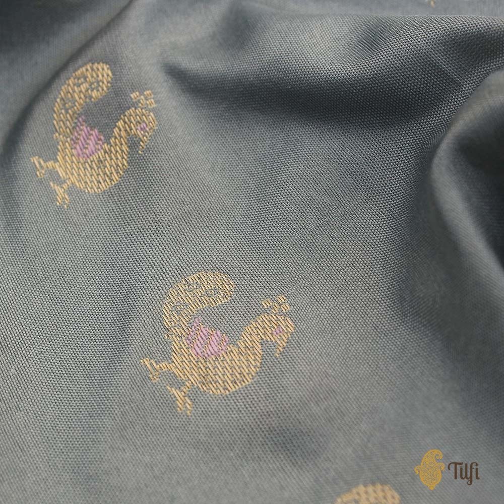 Light Grey Pure Katan Silk Banarasi Handloom Dupatta