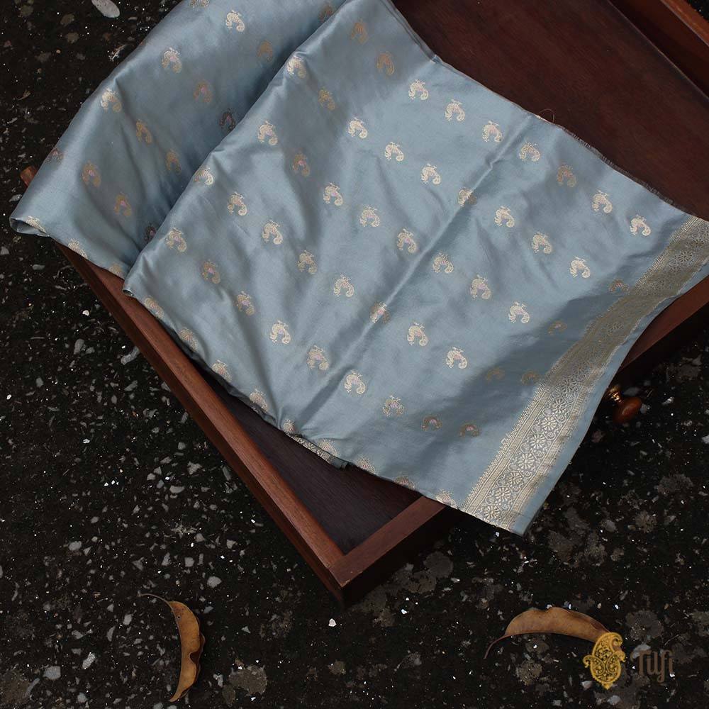 Light Grey Pure Katan Silk Banarasi Handloom Dupatta