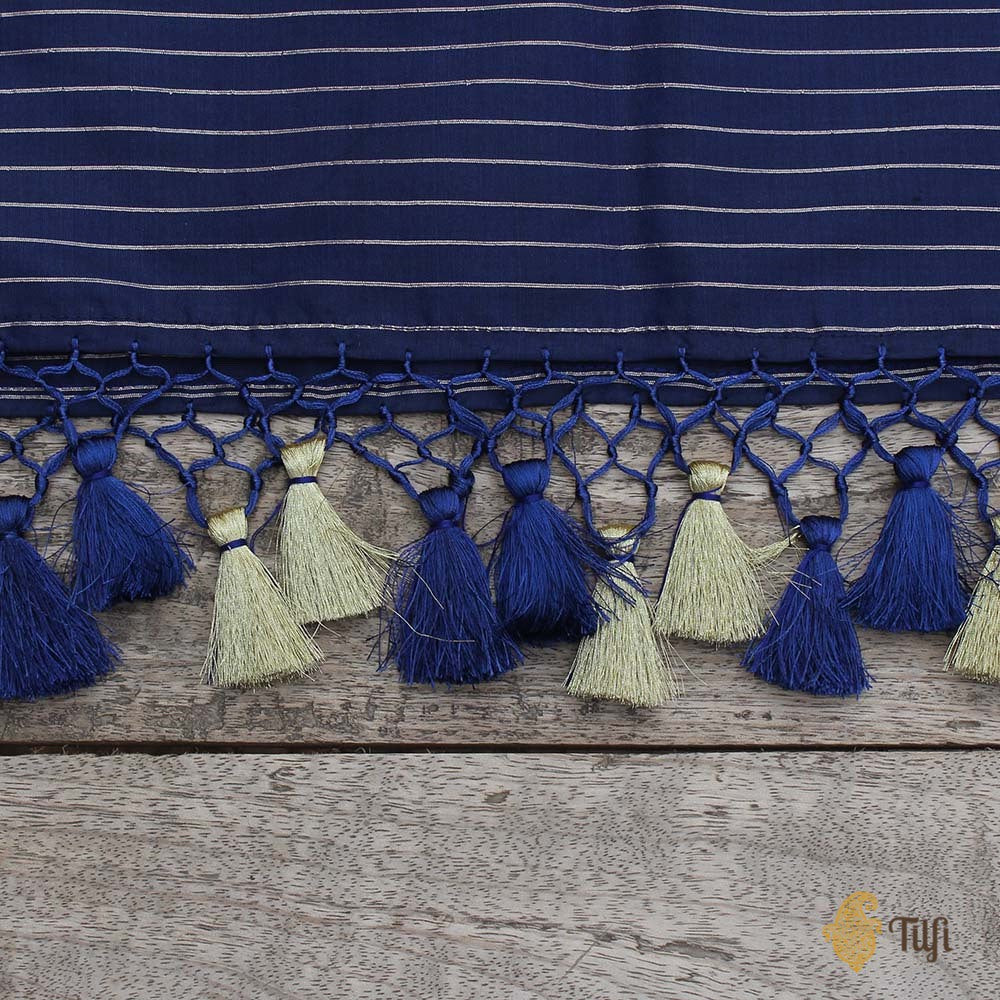 Navy Blue Pure Katan Silk Banarasi Handwoven Dupatta